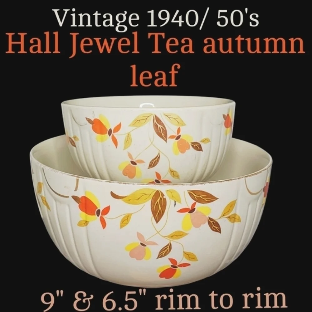 2 Vintage Hall Jewel Tea Autumn Leaf Nesting Bowls 9